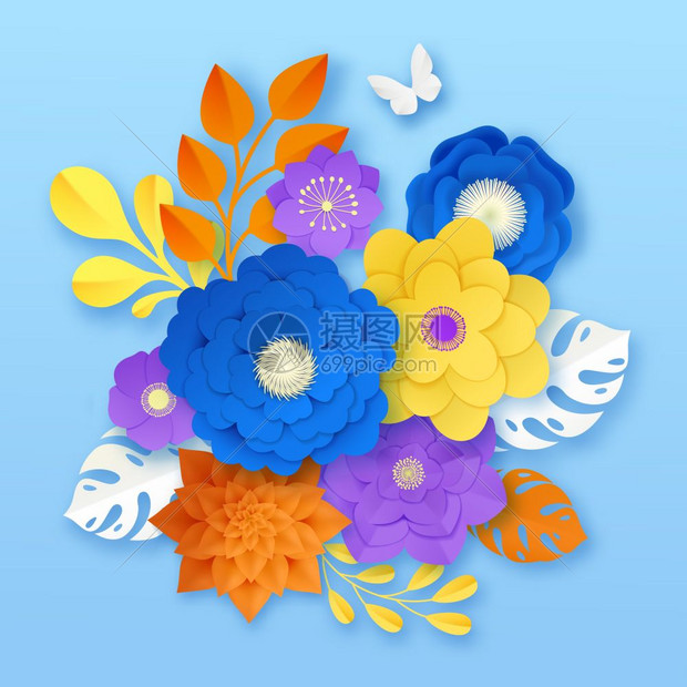 纸花抽象作文模板剪纸花手工观赏构图样本黄色白色橙色紫色的蓝色背景矢量插图上插画图片下载 正版图片 摄图网 纸花抽象作文模板剪纸花手工观赏构图样本黄色白色橙色紫色的蓝色背景矢量插图上插画图片下载 正版图片 摄图网