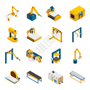 传送机器人机械图标机器人机械等距图标技术符号孤立矢量插图插画