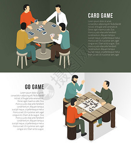 棋盘游戏水平横幅两个水平棋盘游戏横幅与纸牌游戏标题矢量插图图片