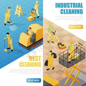 工业清洁横幅工业清洁服务等距垂直横幅三维孤立矢量插图图片