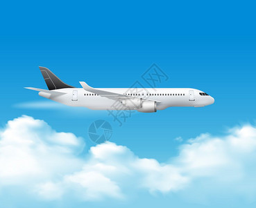 飞机顶部的成分上飞机空气成与真实图像的客机喷气飞机顶部的云矢量插图图片
