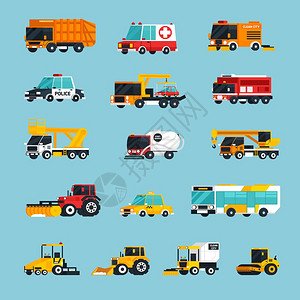 特殊紧急运输信息图特殊紧急运输平彩色图标与车辆用于专业服务的城市街道矢量插图图片