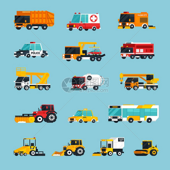 特殊紧急运输信息图特殊紧急运输平彩色图标与车辆用于专业服务的城市街道矢量插图图片