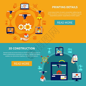 打印细节三维施工水平横幅原型水平横幅打印细节三维施工图标成平矢量插图图片