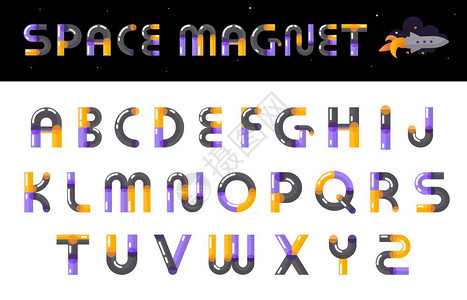 字母表创造字体字母创意磁铁字母字体清晰可见,提请注意多色光泽字母矢量插图图片