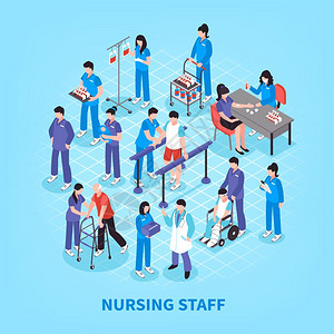 医院护士流程图等距海报医院工作人员护士等距流程图信息图表海报与实验室测试康复理疗练助理矢量插图图片
