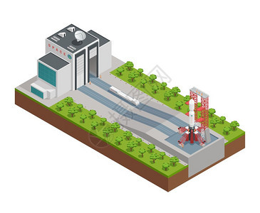 火箭等距成彩色三维火箭等距成与修复建造火箭矢量插图图片