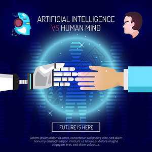 人工智能背景人工智能思维构图与机器人人手相互伸展与可编辑的文本矢量插图图片