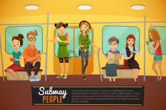 地铁背景插图地铁背景与地下列车人活动符号平矢量插图图片
