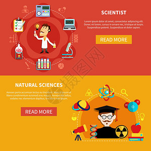 自然科学横幅水平自然科学横幅教授,研究符号的化学,物理,平矢量插图图片