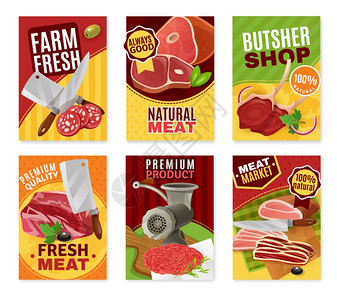 产品列表屠夫横幅套屠夫卡通横幅新鲜肉类符号孤立矢量插图插画