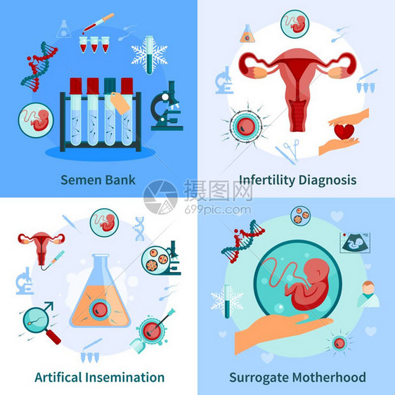 人工授精图标集人工授精图标妊娠符号平孤立矢量插图图片