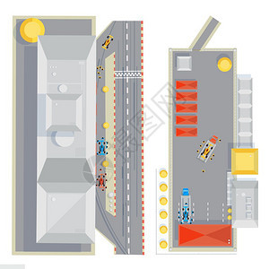 赛道平构图赛车轨道顶部视图成与平图像的赛车维护期间,坑停止矢量插图图片