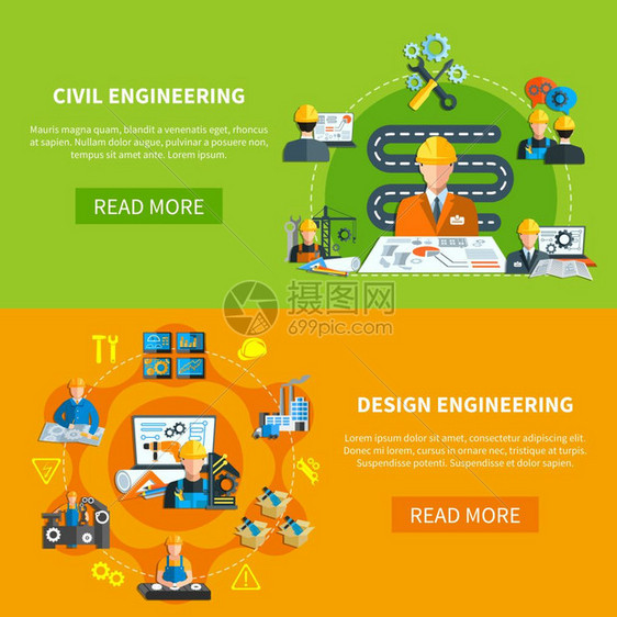 结构工作横幅工程横幅收集与建筑投影象形文字工厂工人平作文与阅读更多的按钮矢量插图图片
