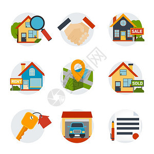 房地产图标房地产图标与房屋购买符号平孤立矢量插图图片