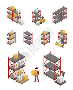 储存架等距储存架设备工人搬运箱隔离矢量插图图片