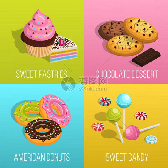 糖果图标糖果卡通图标甜甜圈饼干孤立矢量插图图片