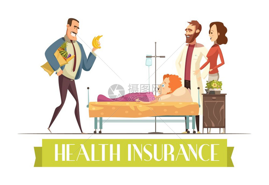 海思保险代理工作卡通插图健康保险支付计划包括儿童治疗食品卡通插图与快乐访问父母矢量图片