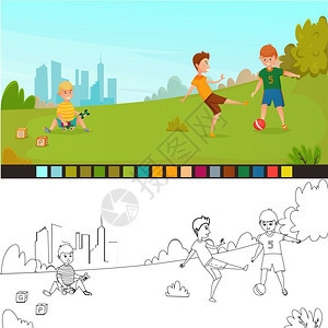 着色页儿童作文着色页儿童作文与两张图片,没绘制绘制儿童创造力矢量插图图片