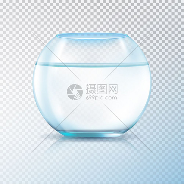 鱼缸清水透明圆墙璃水箱鱼缸鱼缸装满清水现实图像透明背景矢量插图图片