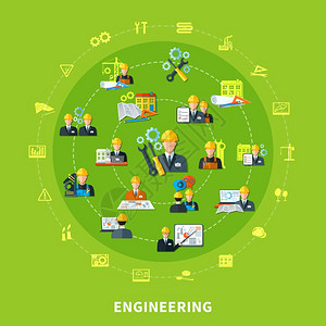 工程图标圆形构图工程成与表情风格项目开发图标工具剪影放置同心圆矢量插图图片