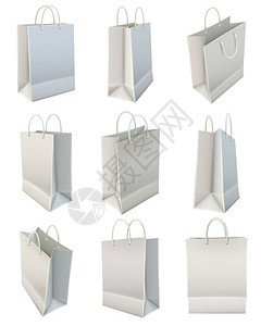 白色白纸购物袋套空白白色购物袋查看位置,真实图像图标商业企业身份模板隔离矢量插图图片