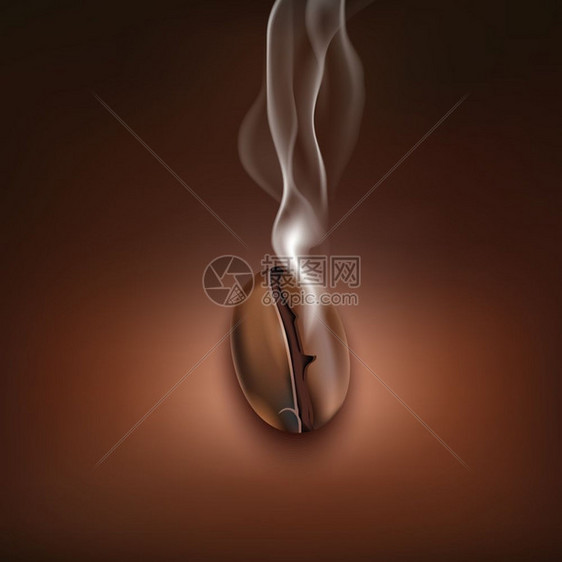 咖啡豆烟雾背景海报烤咖啡豆的烟雾香气为独特的风味,真实的棕色背景海报矢量插图图片