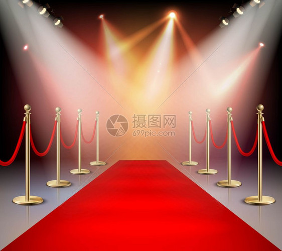 红地毯的照明成分现实的红地毯照明构图事件颁奖仪式上的明星矢量插图图片