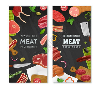 肉类市场横幅肉类市场垂直卡通横幅食品符号孤立矢量插图图片