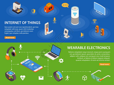 物联网2等距横幅可穿戴电子设备物联网物联网2等距信息图表横幅网页孤立矢量插图背景图片