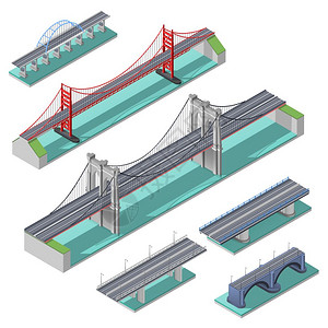 桥梁等距集桥梁等距河湾湖泊孤立矢量图上图片