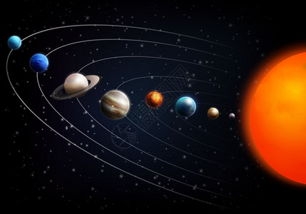 太阳系八大行星现实的背景真实的背景与太阳系的所行星黑色喜欢的矢量插图插画