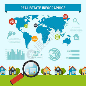 房地产信息图集房地产信息图集与房屋搜索符号平矢量插图图片