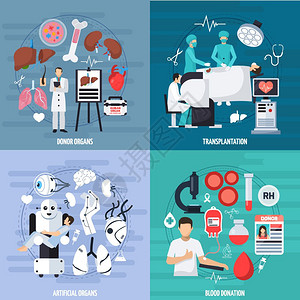 移植2x2移植2x2集供体人工器官献血移植手术成平矢量插图背景图片