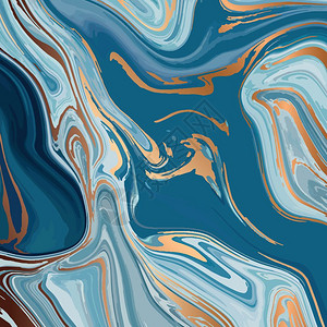 蓝色大理石液体大理石纹理,彩色大理石纹表,金色线条,充满活力的抽象油漆,矢量插图插画