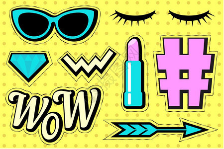 贴纸90卡通补丁章矢量插图睫毛高清图片素材