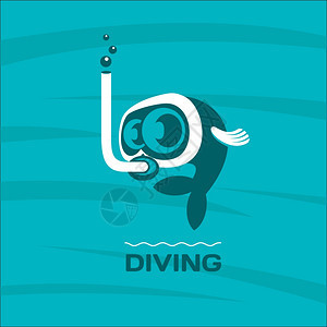 潜水带潜水器的鱼潜水员具矢量标志3图片