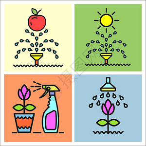 花园,花果,浇水,喷洒,花园维护,矢量图标,图标图片