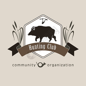 野猪矢量标志狩猎俱乐部的野猪标志背景图片