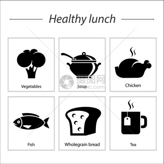 健康午餐套餐矢量图标图片