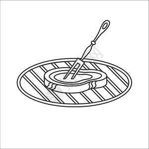 烤肉架上的肉矢量图标烧烤把肉叉块白色背景上隔离图片