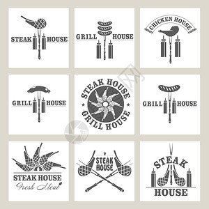 烧烤烤架标志,餐厅菜单的元素图片