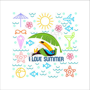 巨嘴鸟,夏天,海滩信息用于t恤上打印的元素图片