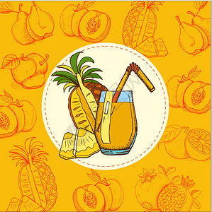 菠萝汁矢量插图水果手绘的手绘矢量插图背景图片