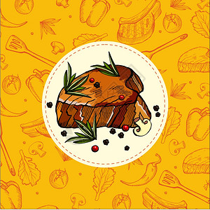 牛排牛排画出来的烤架手绘矢量插图背景图片