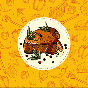 牛排牛排画出来的烤架手绘矢量插图图片