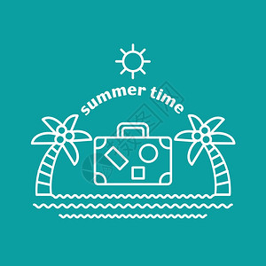 夏天标志,矢量插图阿尔姆树,手提箱,太阳海洋休闲,度假,旅游,图片