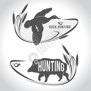 打猎狩猎标志野猪野鸭湖边图片
