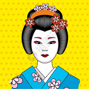 传统服装中的日本女,漫画风格的插图图片