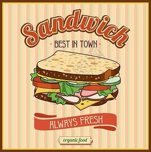老式三明治海报矢量插图图片